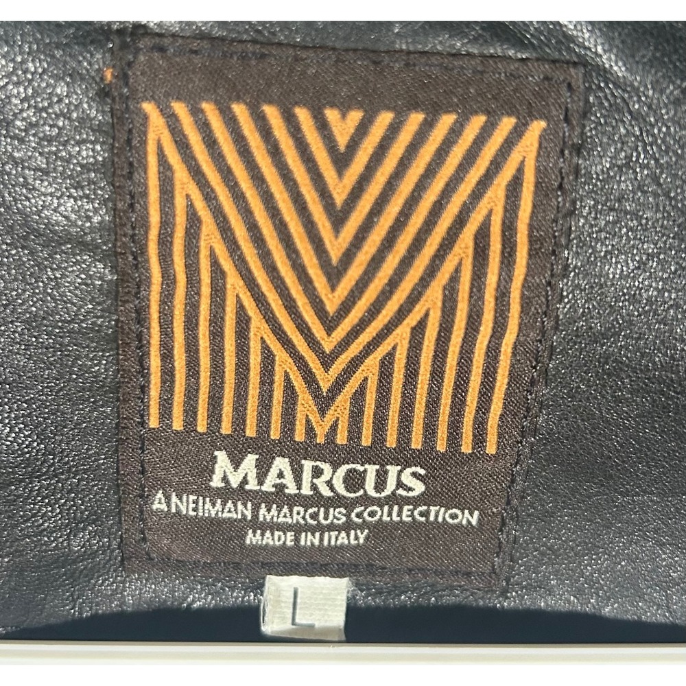 Marcus Neiman Marcus Collection Mens Black Leather Blazer Jacket Made in Italy L - Picture 3 of 6